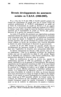 Récents développements des assurances sociales en U.R.S.S. (1933-1937)