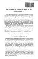 The problem of hours of work in the Soviet Union: I