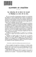 La réduction de la durée du travail en Belgique au cours de la crise