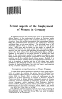 Recent aspects of the employment of women in Germany