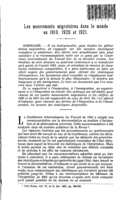 Les mouvements migratoires dans le monde en 1913, 1920 et 1921