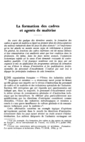 La formation des cadres et agents de maîtrise