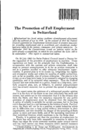 The promotion of full employment in Switzerland