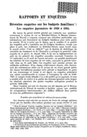 Récentes enquêtes sur les budgets familiaux: les enquêtes japonaises de 1926 à 1934