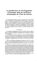La planification du développement économique dans les territoires britanniques de l'Asie du Sud-Est
