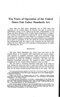 Ten years of operation of the United States fair labor standards act