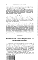 Conditions of African employment on the rand gold mines