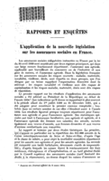 L'application de la nouvelle législation sur les assurances sociales en France