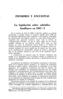 La legislación sobre subsidios familiares en 1947: I