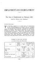 The state of employment in February 1921 based on returns from employers