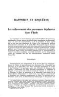 Le reclassement des personnes déplacées dans l'Inde