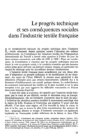 Le progrès technique et ses conséquences sociales dans l'industrie textile française