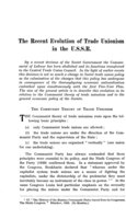 The recent evolution of trade unionism in the U.S.S.R.