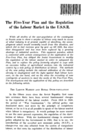 The five-year plan and the regulation of the labour market in the U.S.S.R.