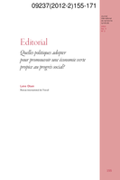 Quelles politiques adopter pour promouvoir une économie verte propice au progrès social ?: editorial