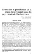 Evaluation et planification de la main-d'oeuvre rurale dans les pays en voie de développement: I