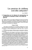 Les pensions de vieillesse sont-elles adéquates?: I, Comparaison avec les dépenses de consommation, les prestations de l'assistance sociale et les normes de pauvreté