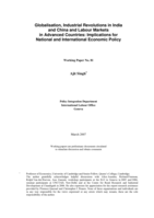 Globalisation, industrial revolutions in India and China and labour markets in advanced countries: implications for national and international economic policy