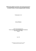Reforming global economic and social governance: a critical review of recent programmatic thinking