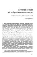 Sécurité sociale et intégration économique: II, Leur interaction, le facteur coût social