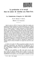 La production et le travail dans les mines de charbon aux Etats-Unis: la Commission d'enquête de 1922-1923. [I]