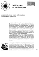 L'organisation des cours de formation d'instructeurs syndicaux