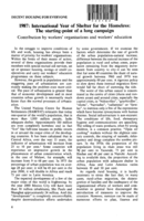 1987: international year of shelter for the homeless, the starting-point of a long campaign