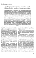 Quelles perspectives pour un travailleur rural?: réflexions sur la manière d'aborder le problème
