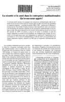 La sécurité et la santé dans les entreprises multinationales: qu'avons- nous appris?