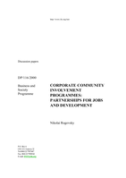 Corporate community involvement programmes: partnerships for jobs and development