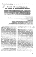 La santé et la sécurité du travail: une mission de développement durable