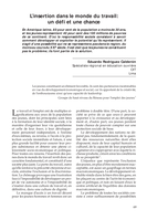 L'insertion dans le monde du travail: un défi et une chance