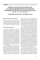 Colloque international des travailleurs sur "Le rôle des syndicats dans une économie mondialisée et dans la lutte contre la pauvreté" Genève, 17-21 octobre 2005: «combattez la pauvreté – syndiquez-vous»