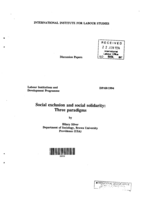 Social exclusion and social solidarity: three paradigms