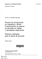 Proceso de privatización en Argentina y Brasil: consecuencias en materia de mercado de trabajo y desempeño empresarial; prácticas utilizadas para el ajuste de personal