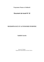 Microfinance et autonomie féminine