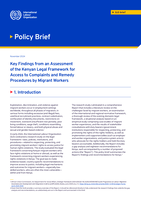 Key findings from an assessment of the Kenyan legal framework for access to complaints and remedy procedures by migrant workers